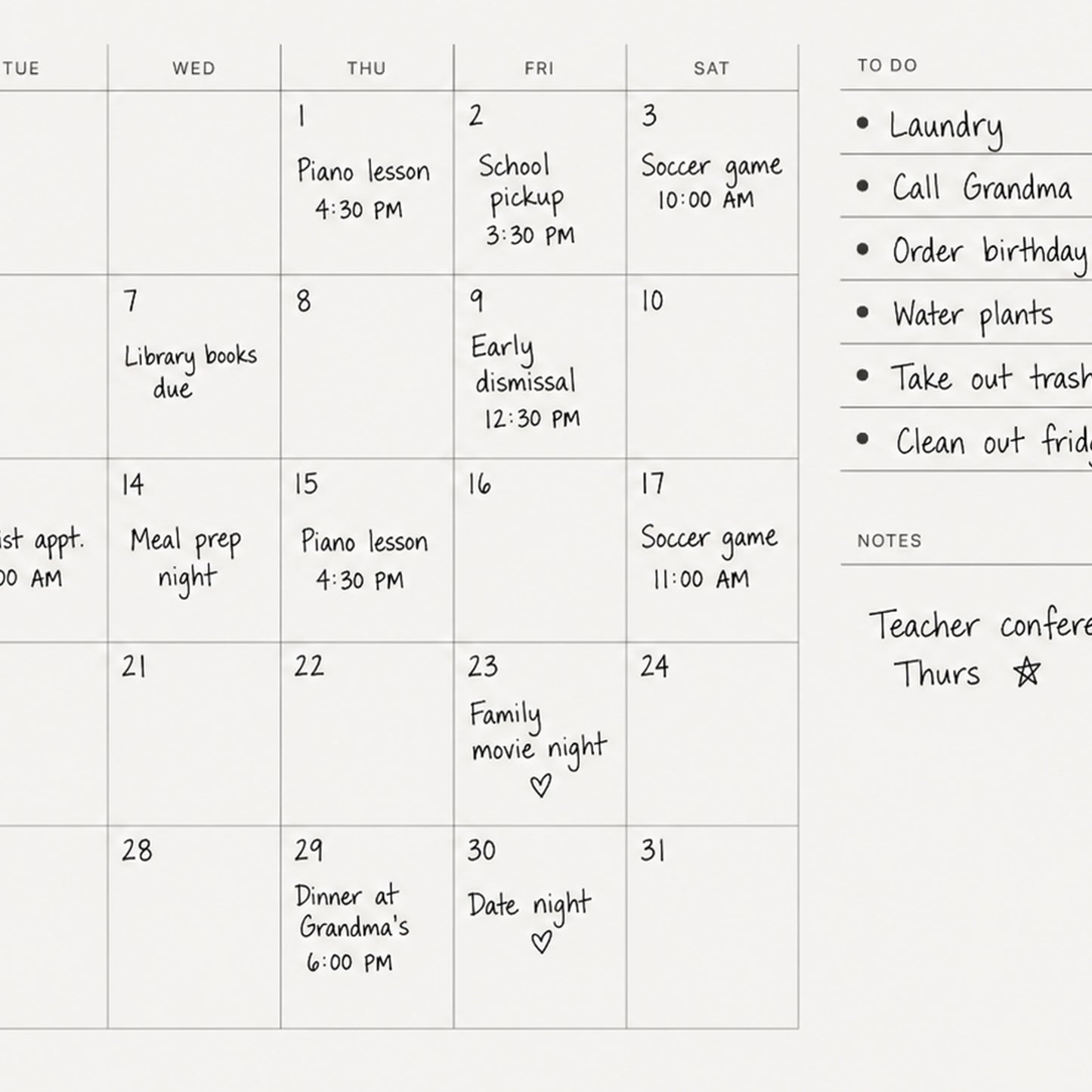 Writable Monthly Calendar: Ink