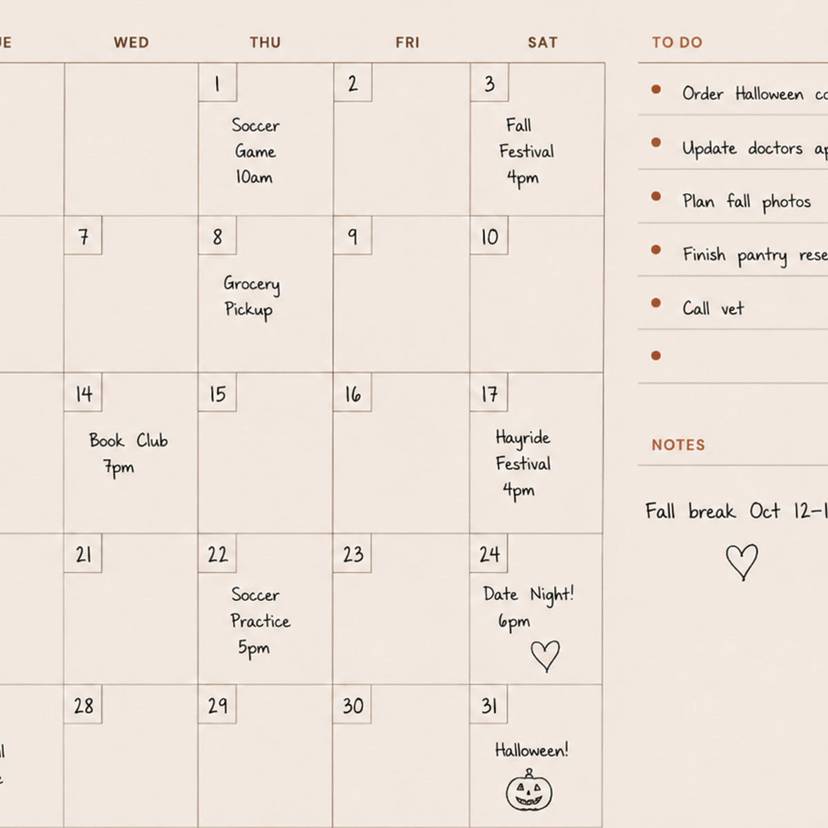 Writable Monthly Calendar: Sage