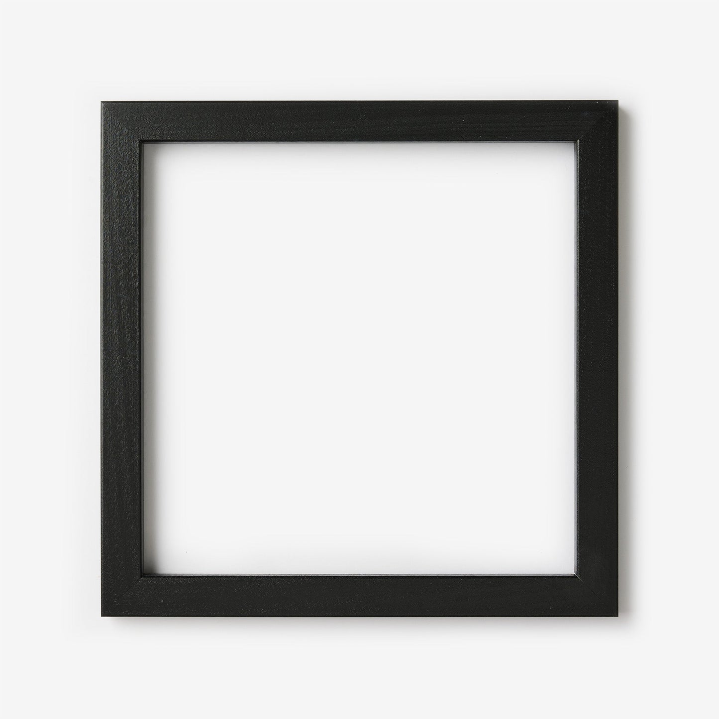 A medium square black wood frame on a white background