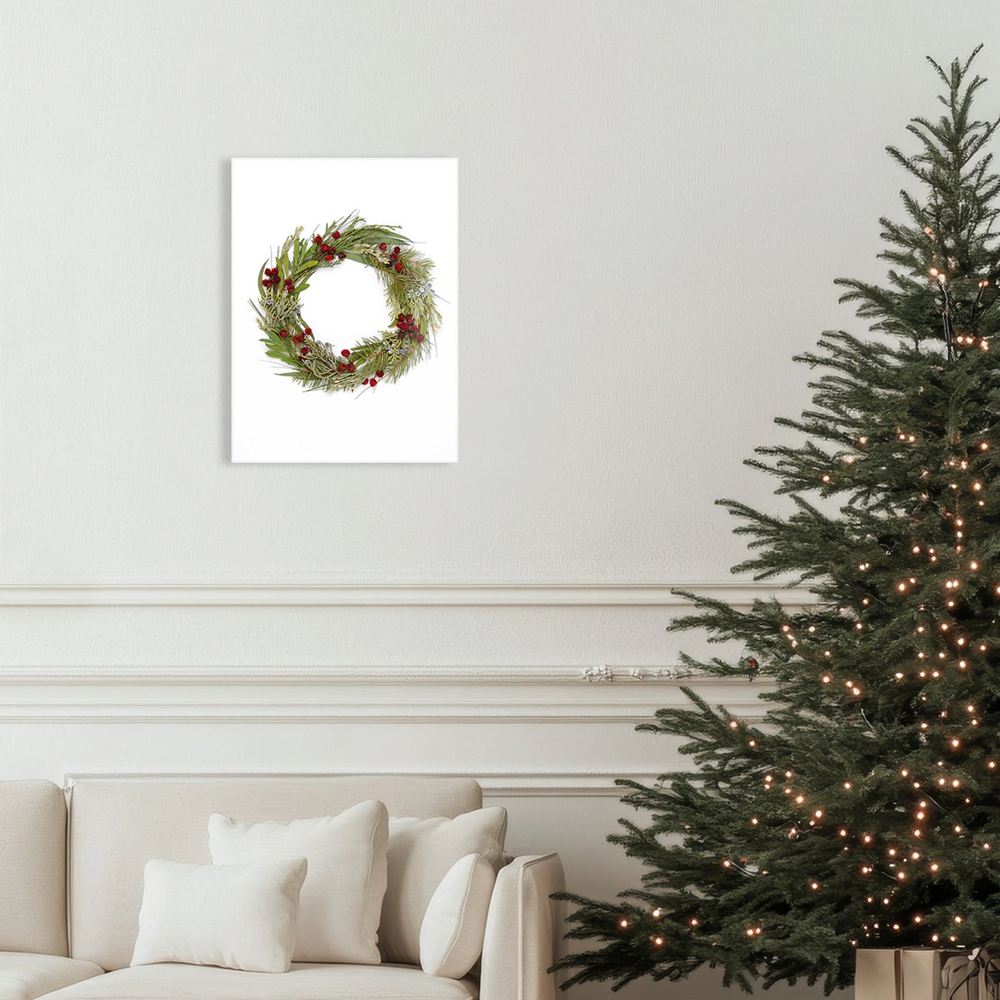 Holly Wreath Pressed Floral Print