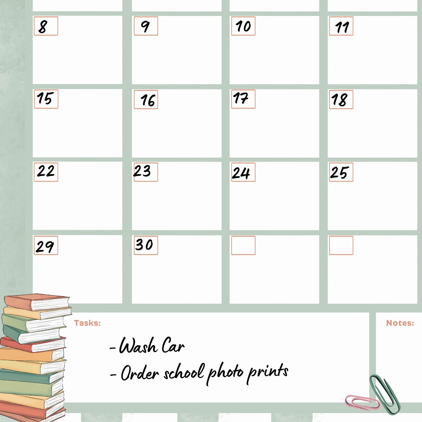 Writable Family Calendar: Meadow Mint