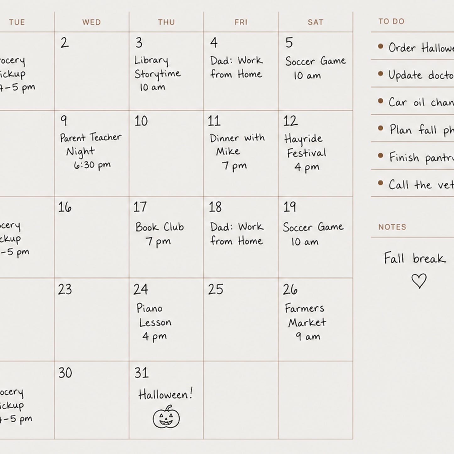 Writable Monthly Calendar: Brass