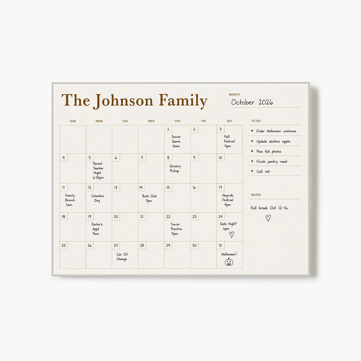 Writable Monthly Calendar: Burgundy