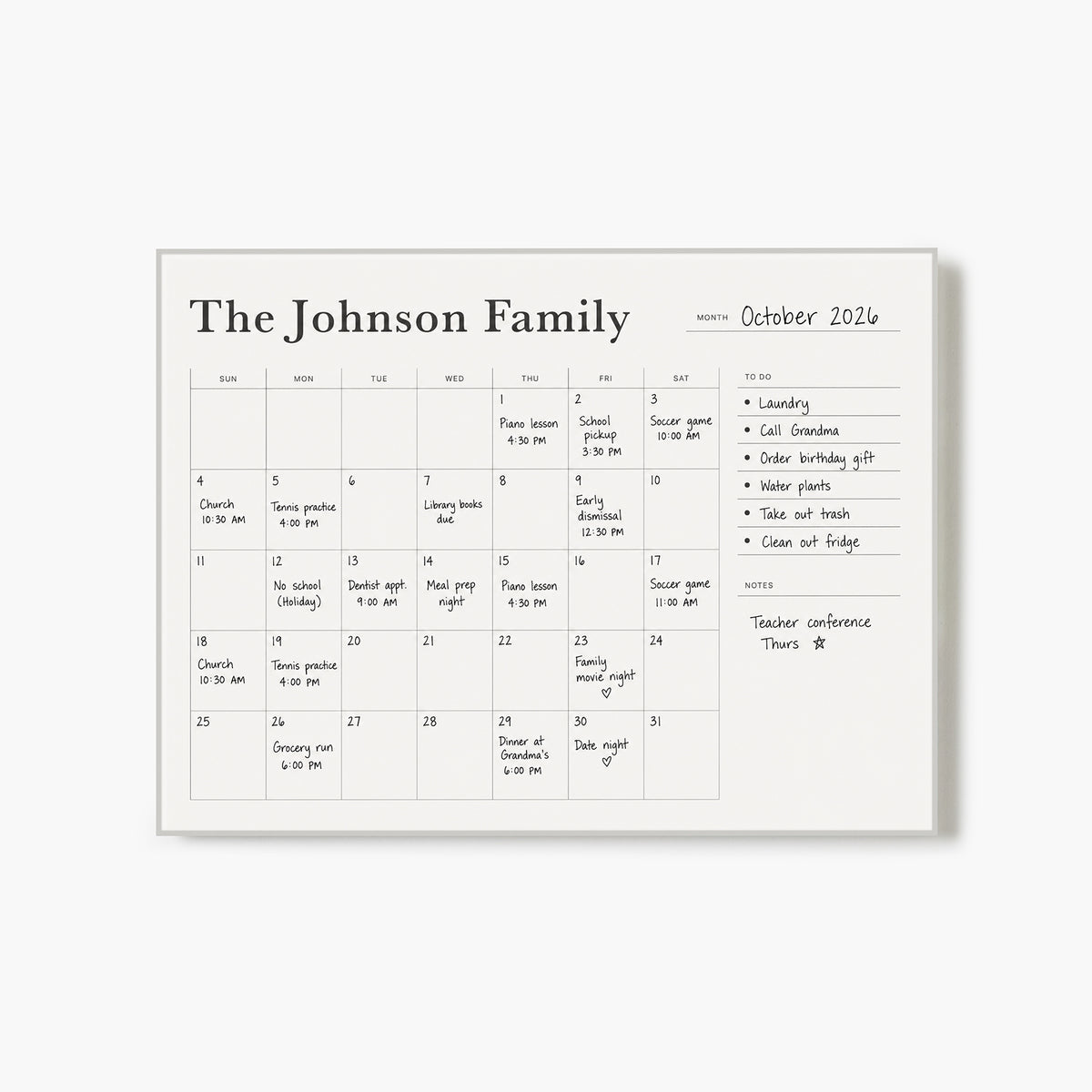 Writable Monthly Calendar: Ink