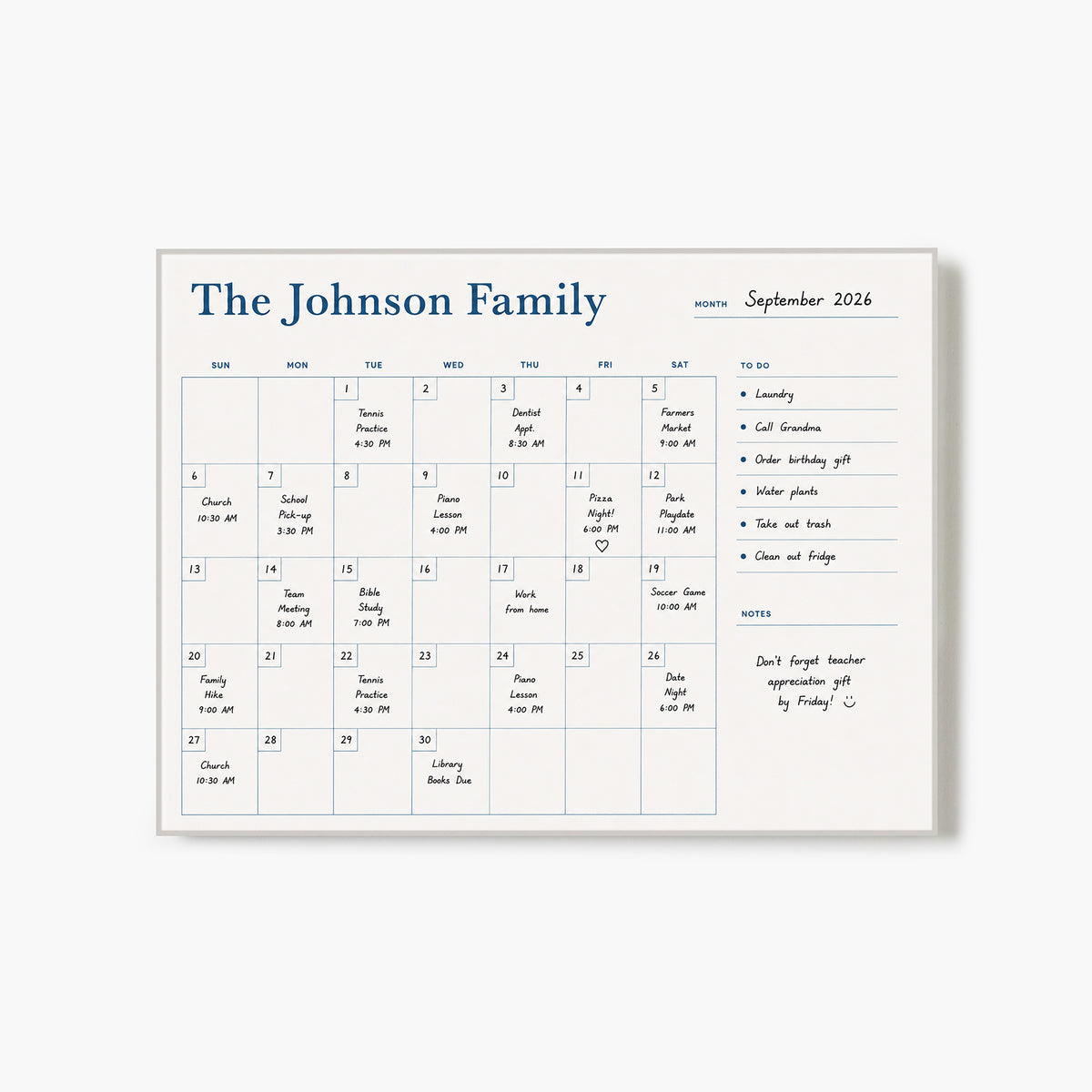 Writable Monthly Calendar: Slate Blue