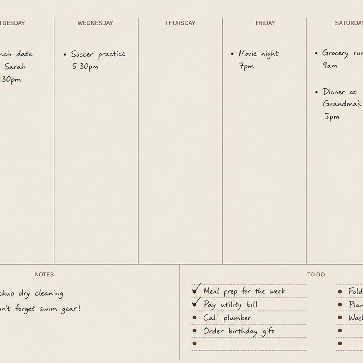 Writable Weekly Planner: Cocoa