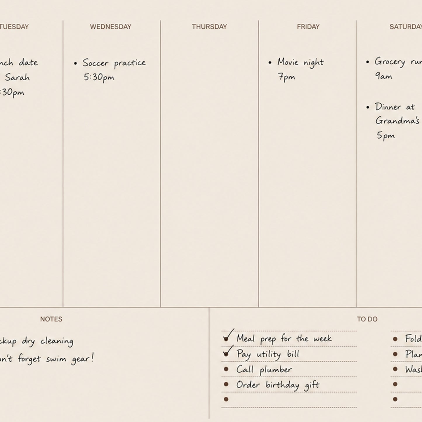 Writable Weekly Planner: Cocoa